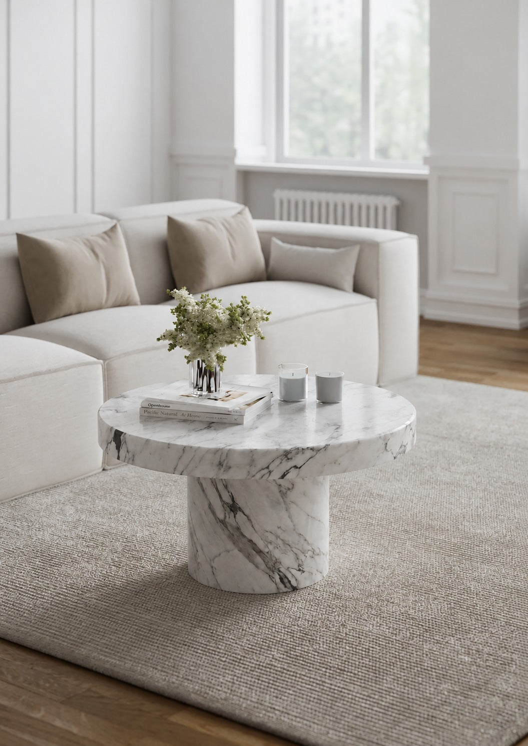 Arezzo Viola White Marble Round Coffee Table