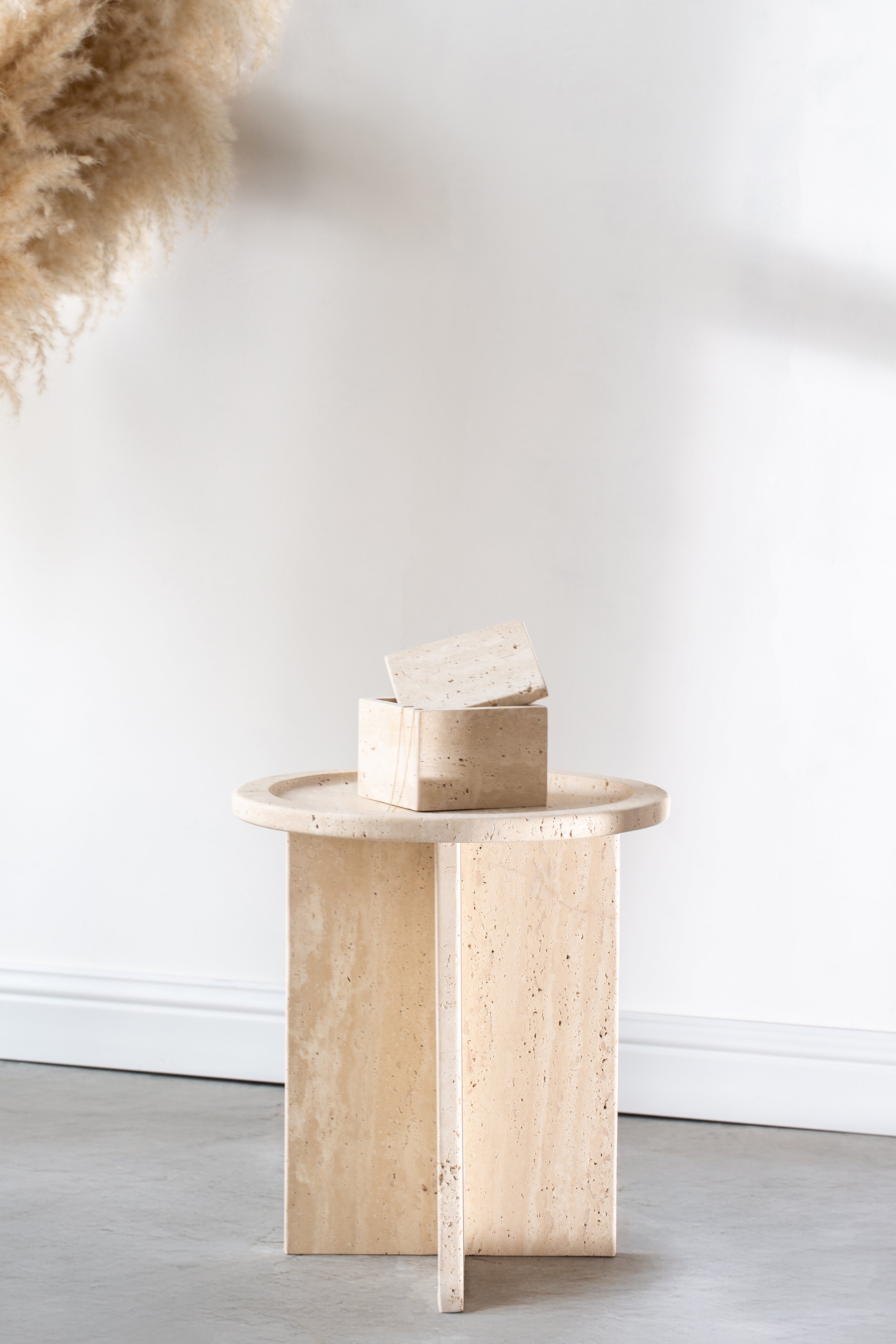Aria Round Top Travertine Side Table