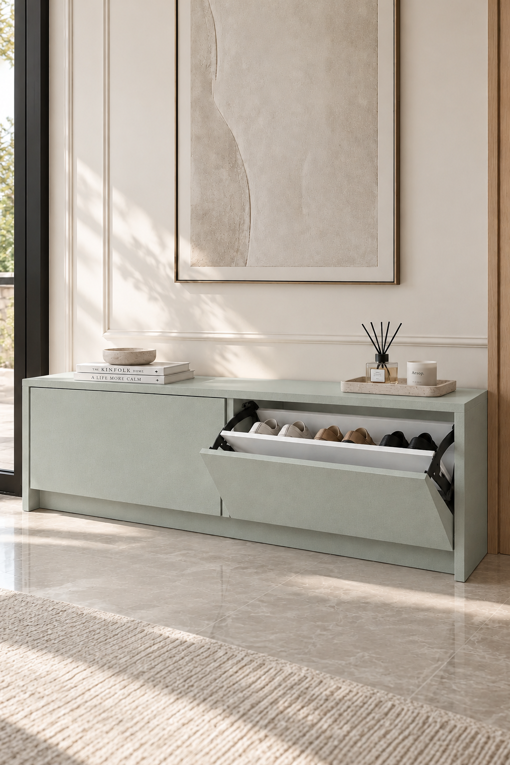 Arqen Pistachio Green Microconcrete Shoe Cabinet