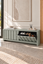 Arqen Pistachio Green Microconcrete Wide Fluted Shoe Cabinet