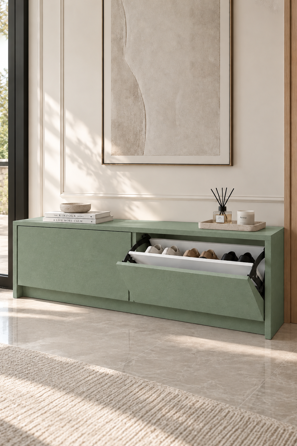 Arqen Sage Green Microconcrete Shoe Cabinet