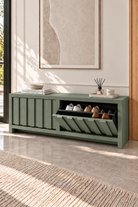Arqen Sage Green Microconcrete Wide Fluted Shoe Cabinet