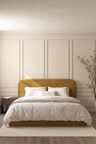Asli Mustard Spice Fabric Bed with Rounded Corners Headboard