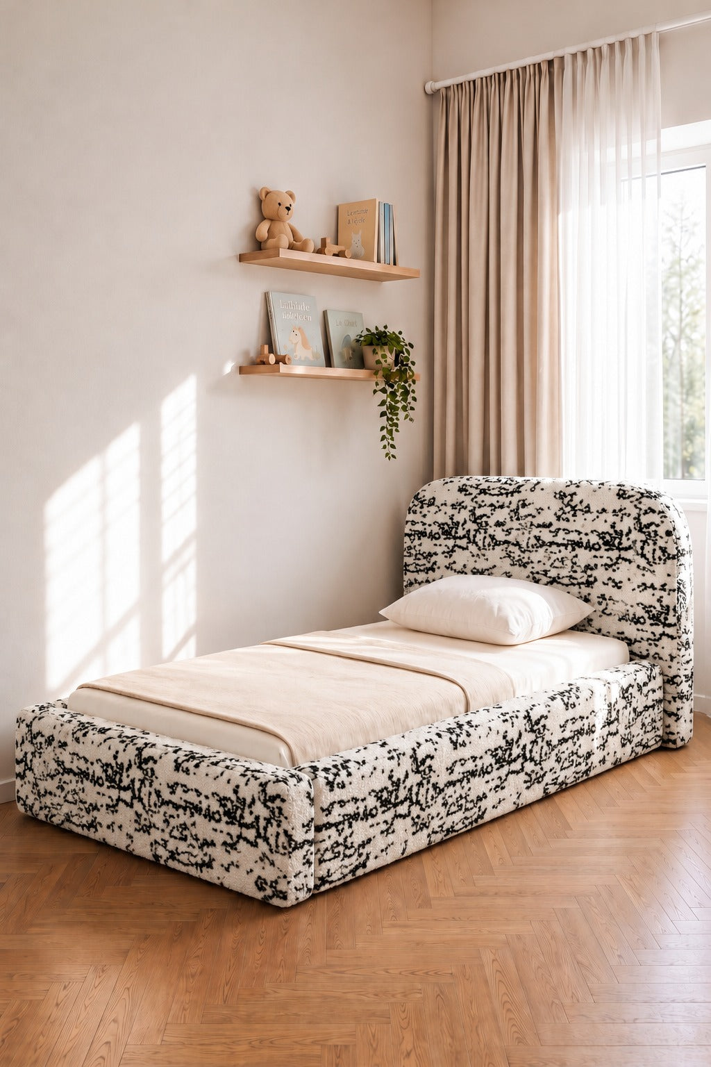 Asli Single bed Off White Distressed Patterned
