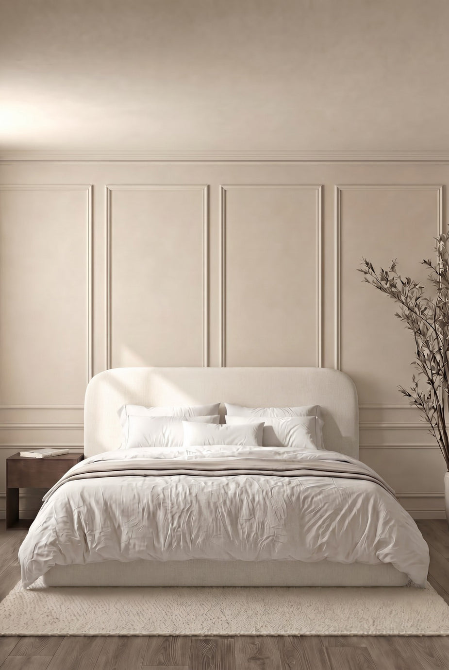 Asli Stone Ivory Fabric Bed with Rounded Corners Headboard for Calm ...