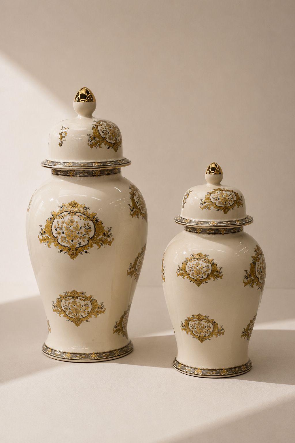Aulric Cream Gold Ornate Ceramic Ginger Jar