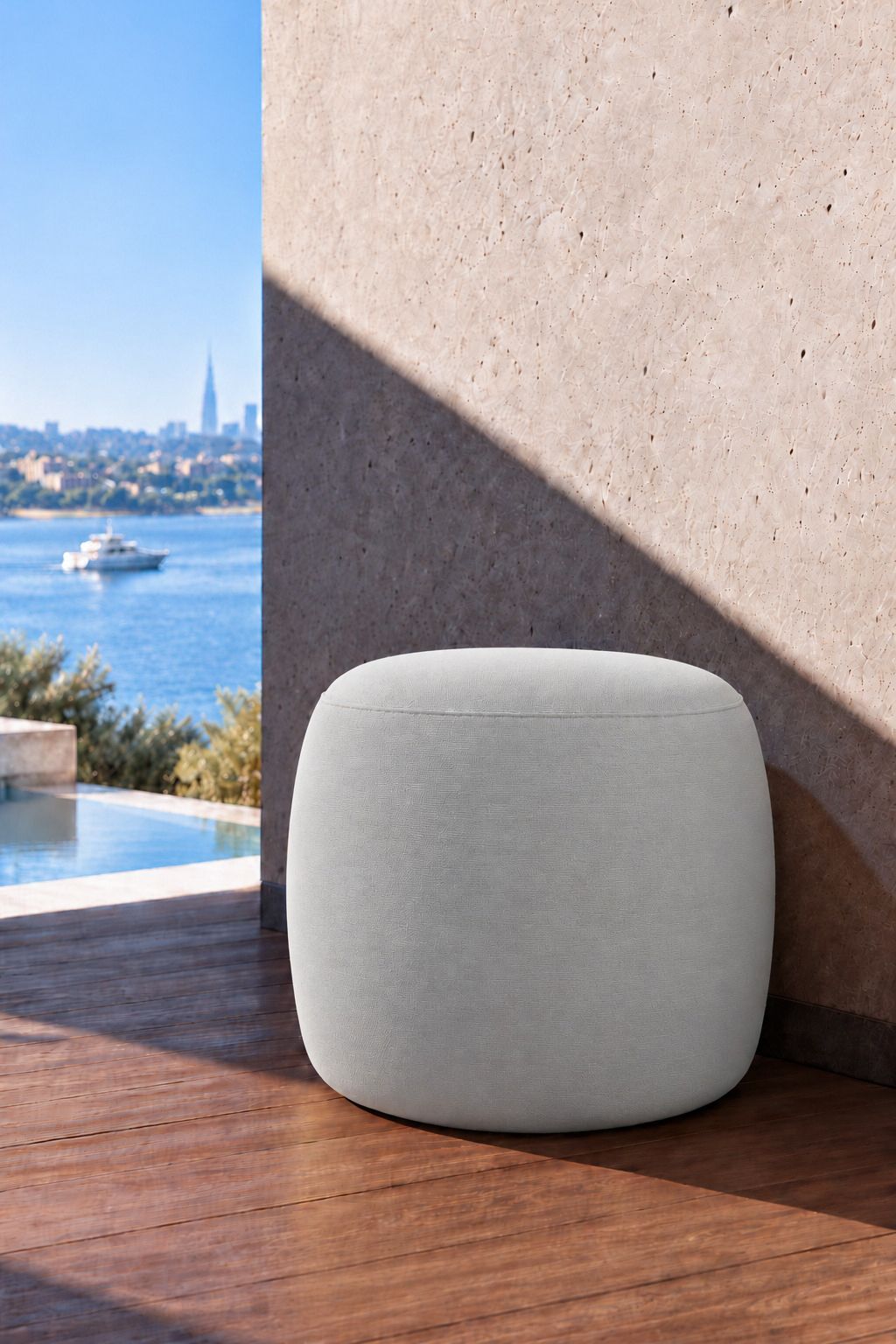 Avyren Light Grey Outdoor Pouf
