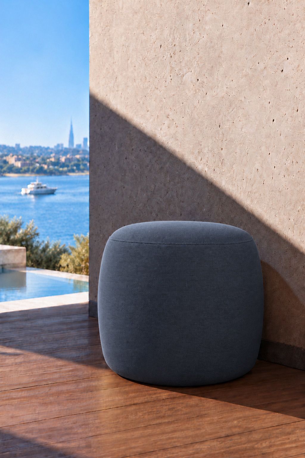 Avyren Navy Blue Outdoor Pouf