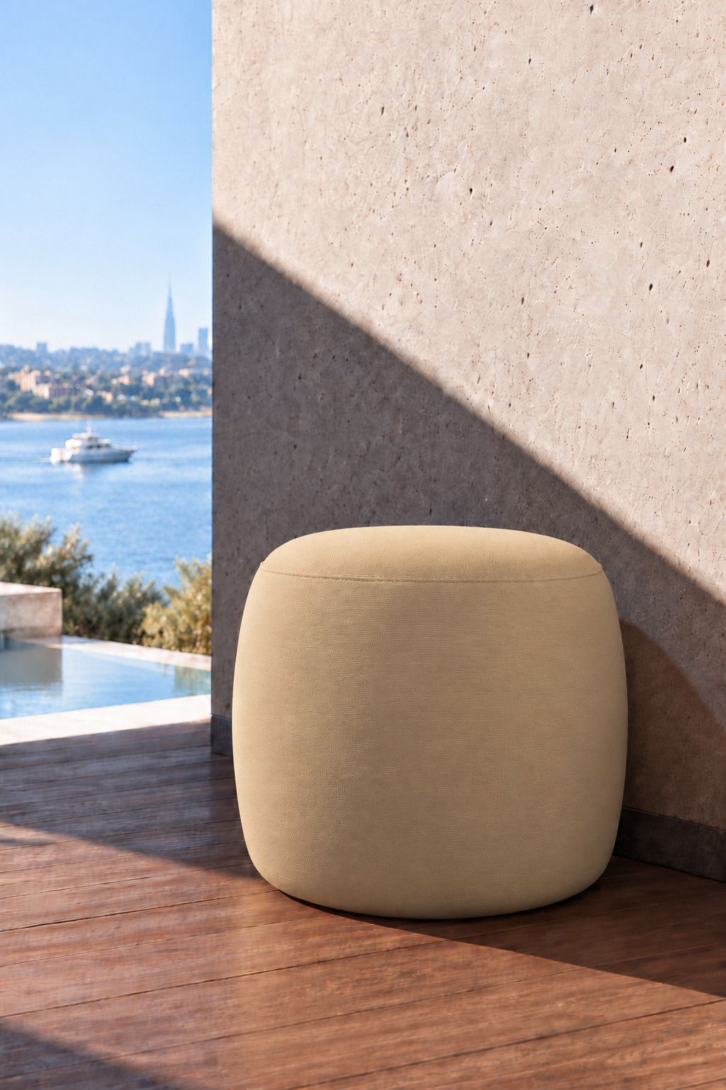 Avyren Sand Beige Outdoor Pouf