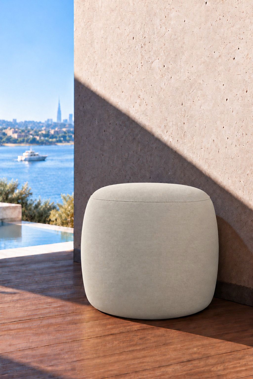 Avyren Soft Greige Outdoor Pouf