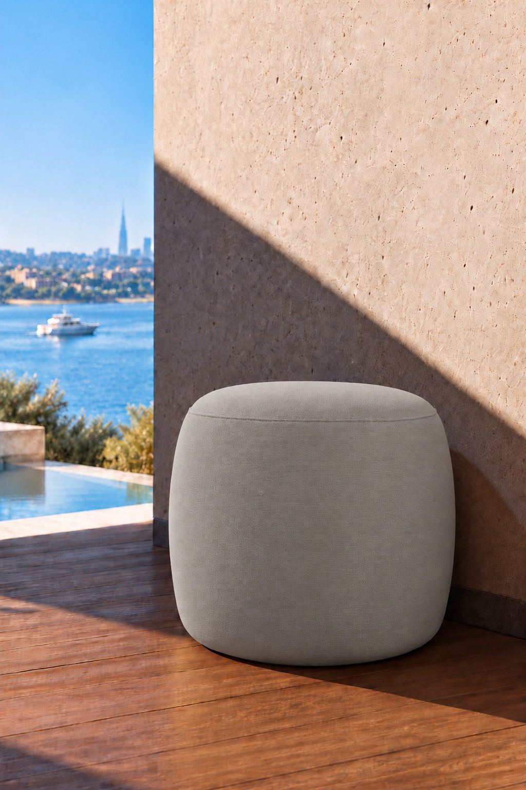 Avyren Warm Grey Outdoor Pouf