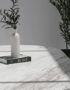 Ayla Greek Calacatta Marble Oval Dining Table With Black Marquina Base