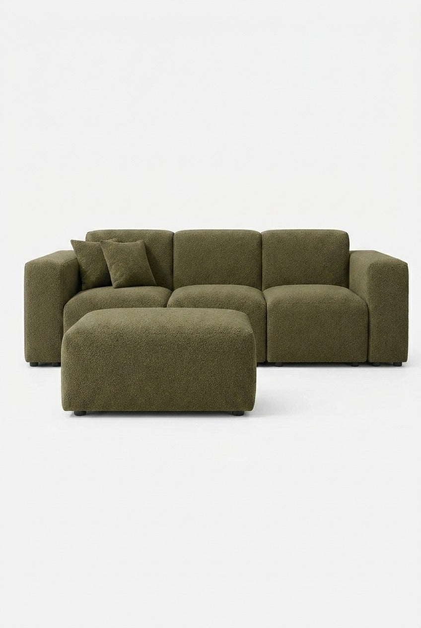 Aysun Light Olive Green Modular Sofa with Ottoman