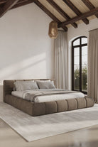 Mirela Light Brown Upholstered Platform Bed DUR 