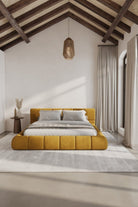 Mirela Mustard Upholstered Platform Bed DUR 