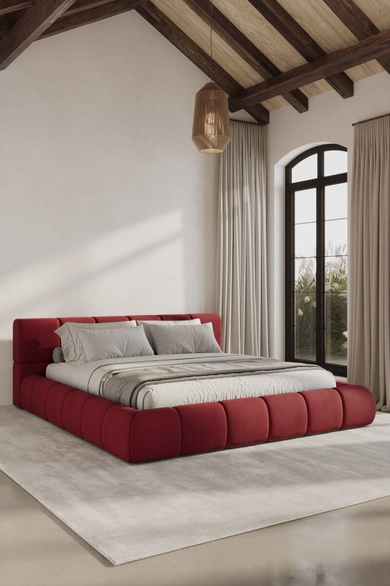 Mirela Burgundy Upholstered Platform Bed DUR 