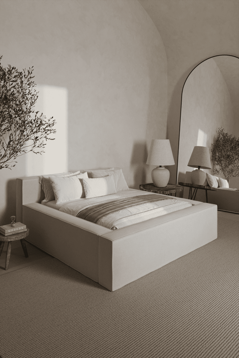 Pavli Light Beige Bed with Integrated Seating Homekode 