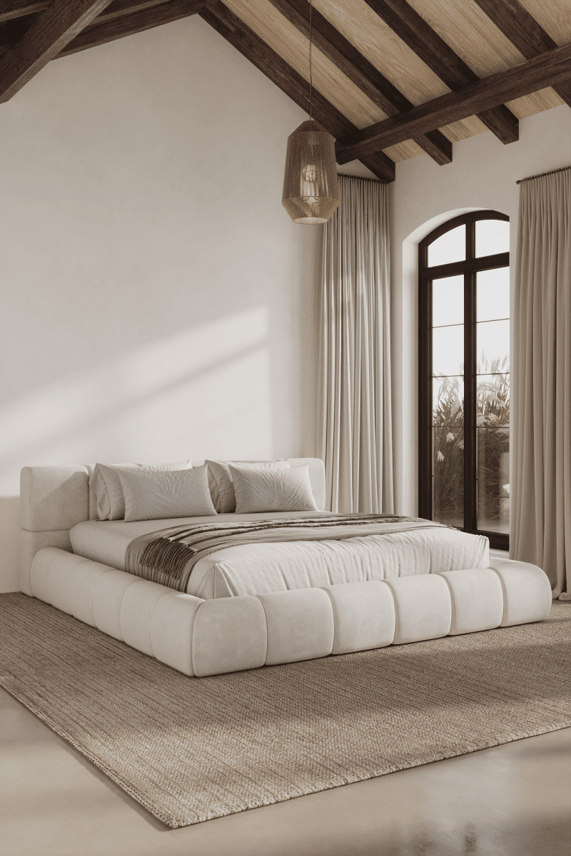 Mirela Off White Upholstered Platform Bed DUR 