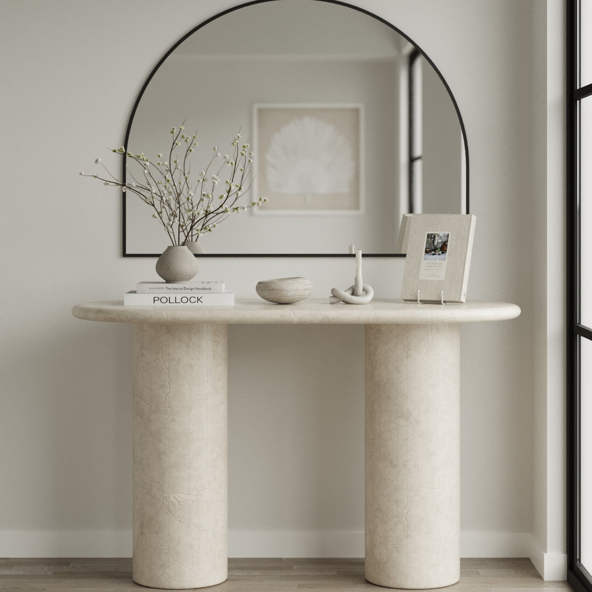 Everose Crema Marfil Oval Top Console Table for Modern Elegant ...