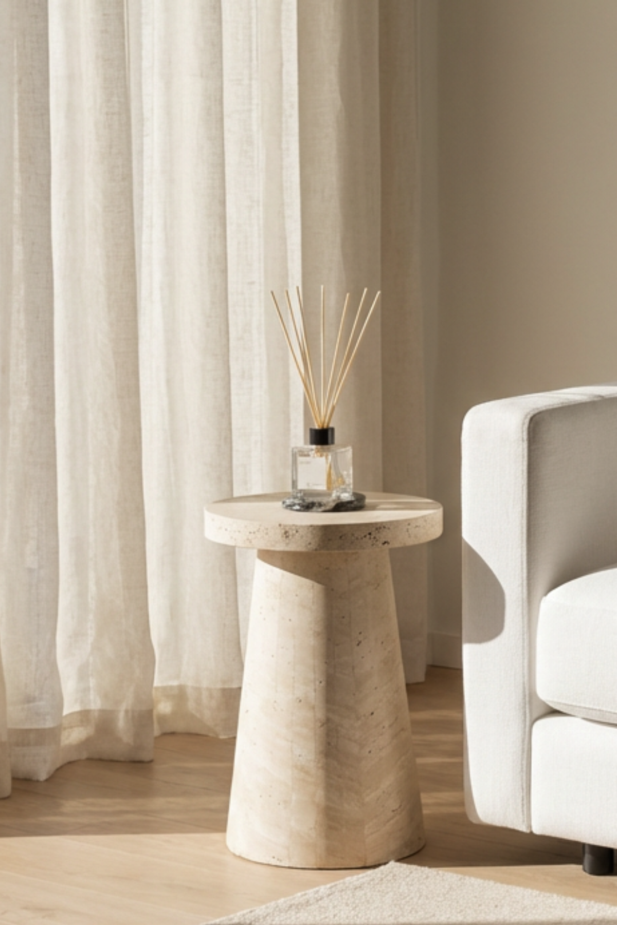 Calix Table Calix Cylindrical Beige Travertine Side Table | Luxury Stone Furniture ...