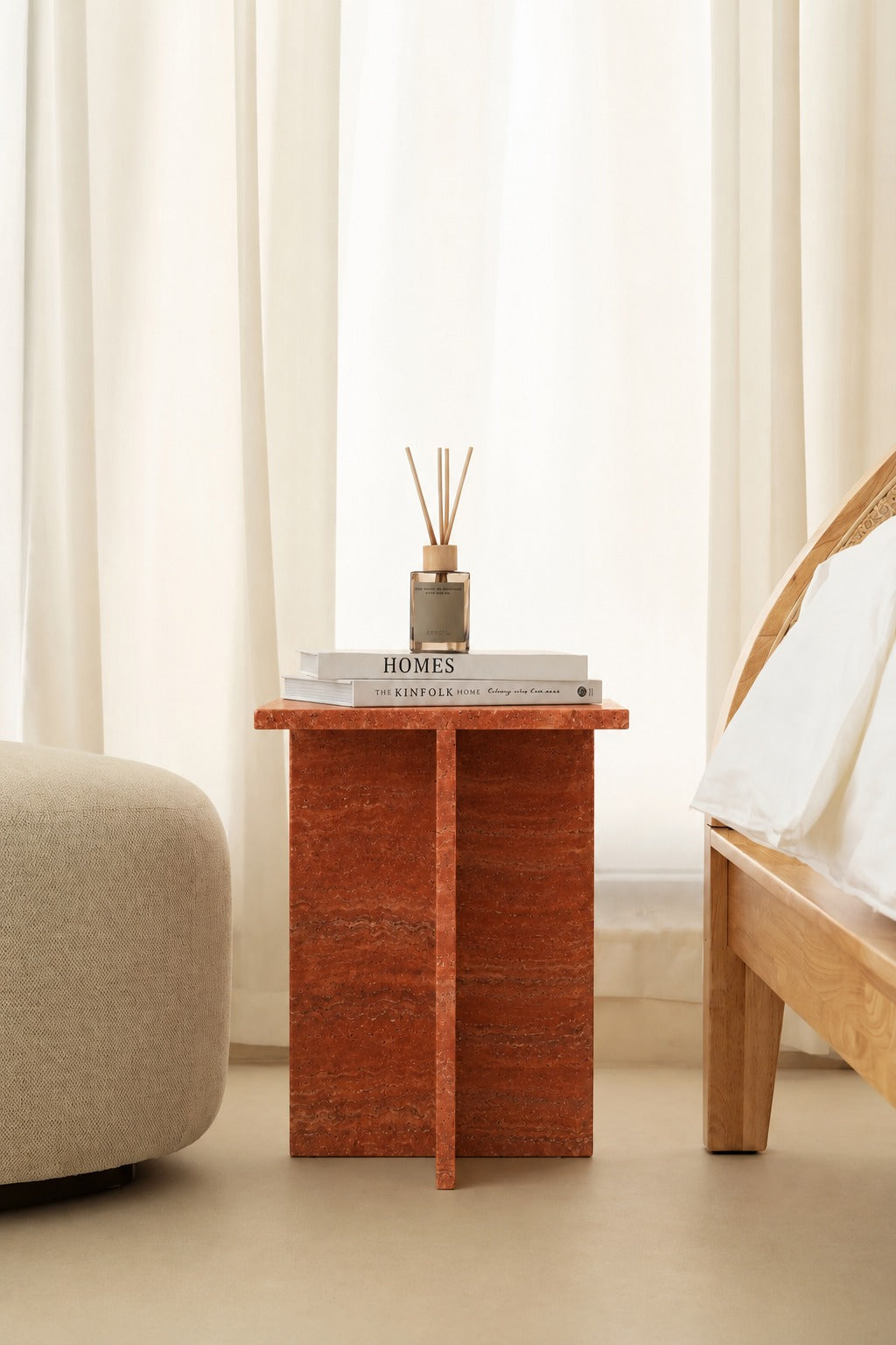 Calluna Red Travertine Side Table