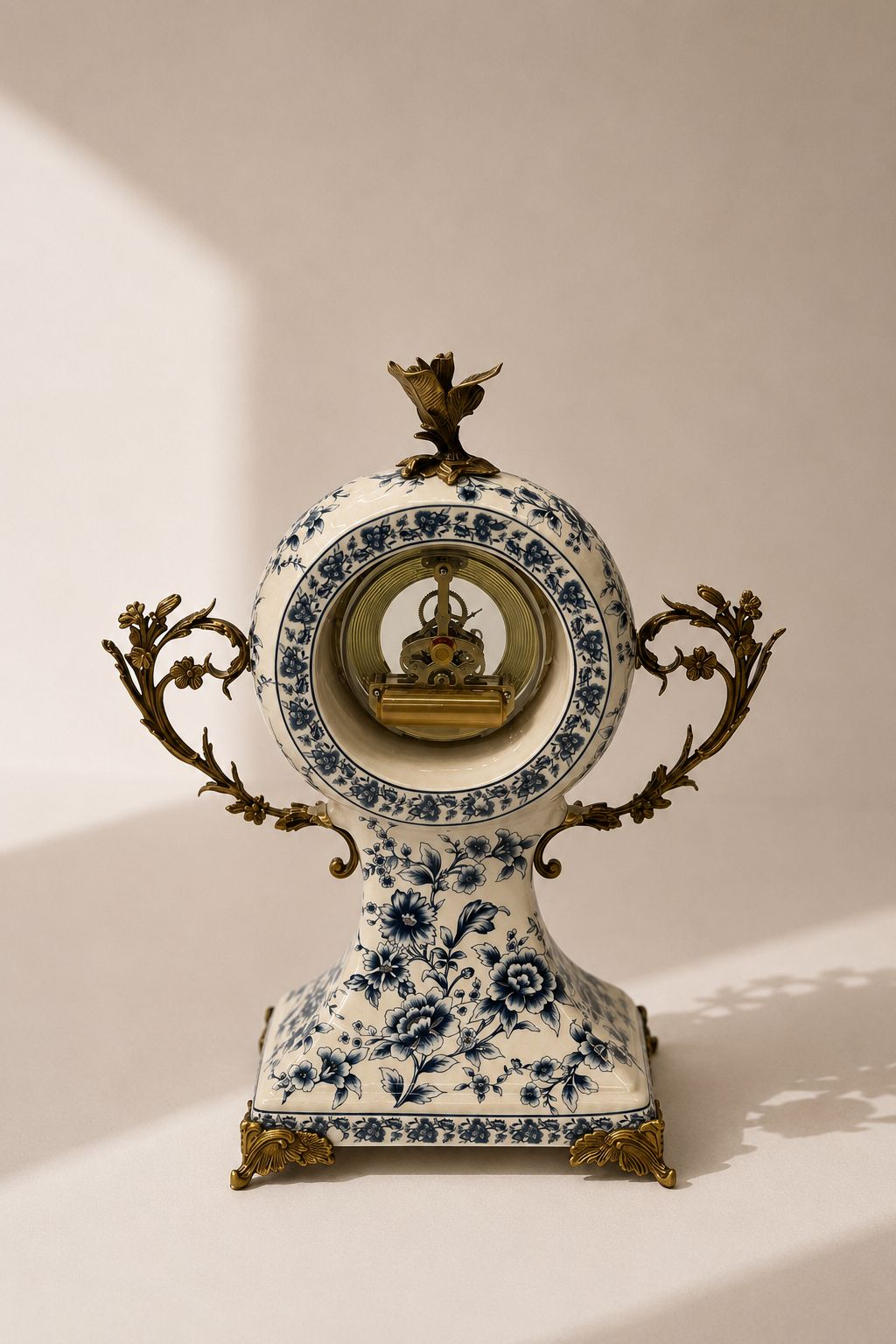 Clyros Cream Blue Floral Ceramic Table Clock