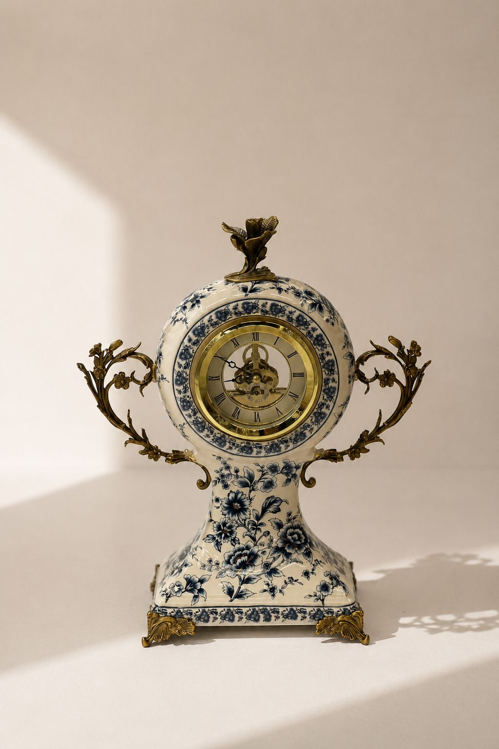 Clyros Cream Blue Floral Ceramic Table Clock