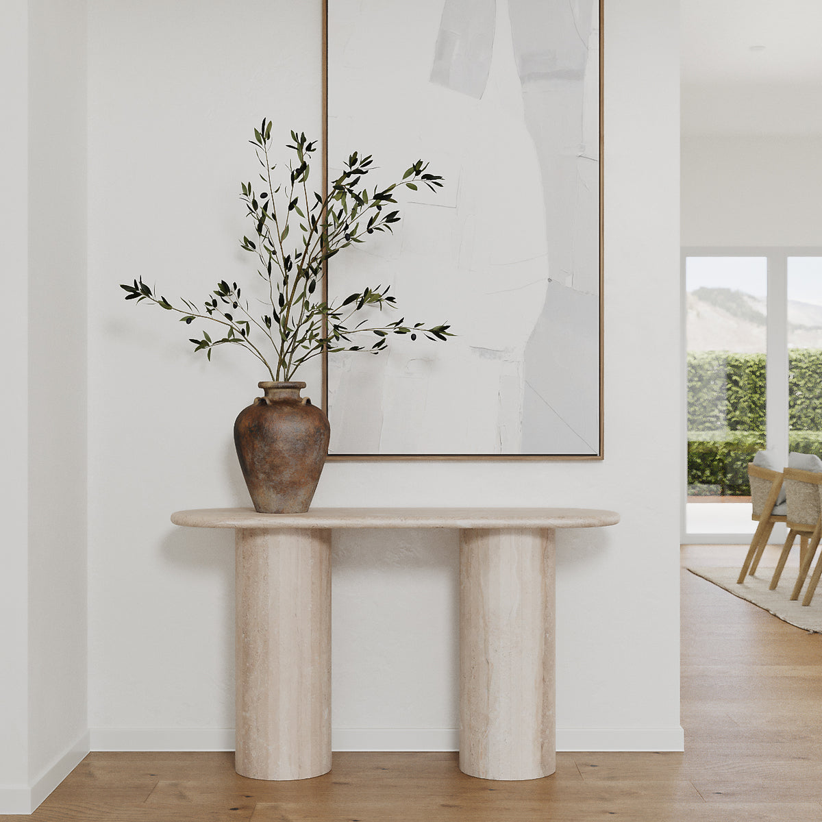 Everose Brecia Beige Oval Top Console Table for Modern Elegant ...