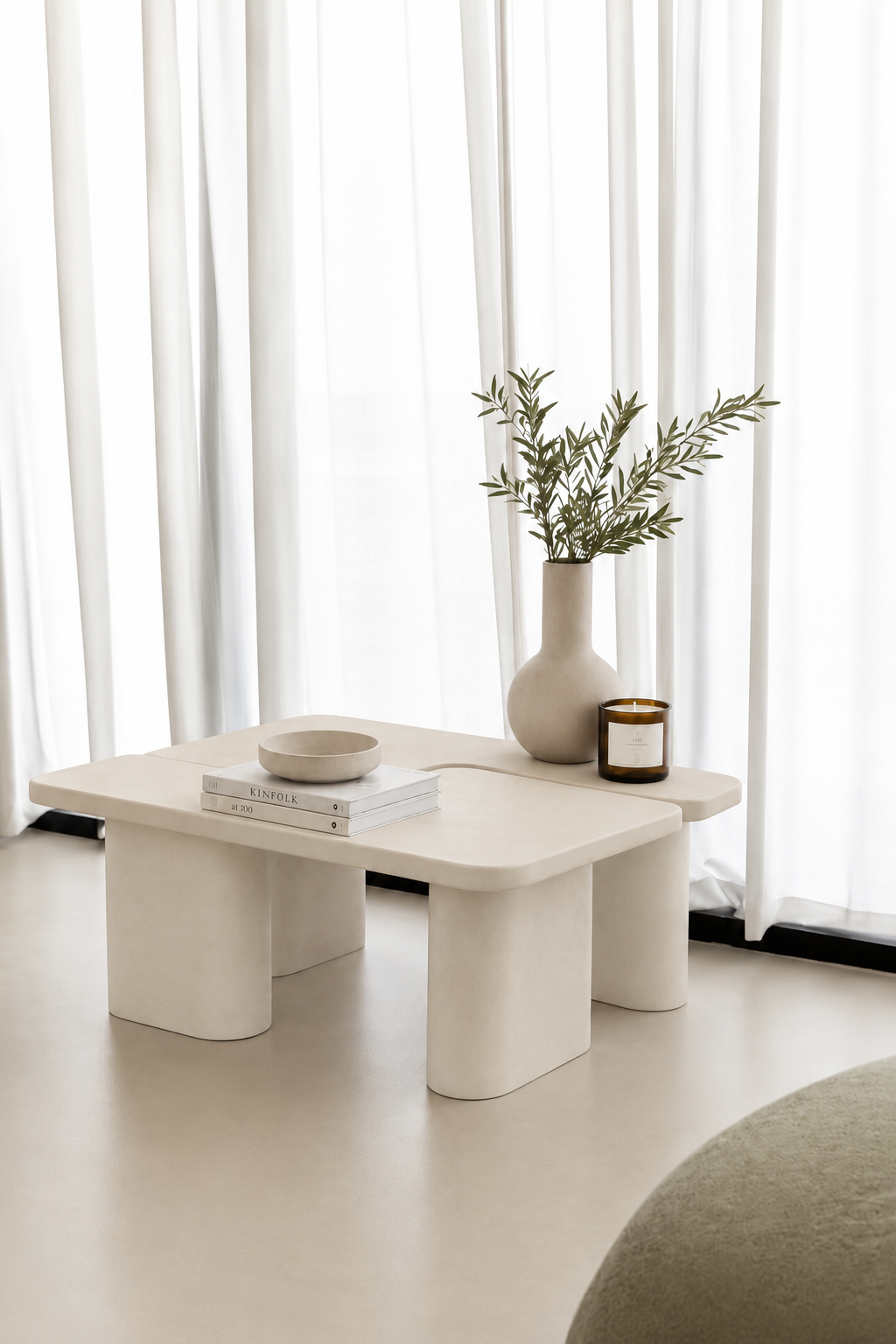 Eldrin Light Beige Microconcrete Coffee Table