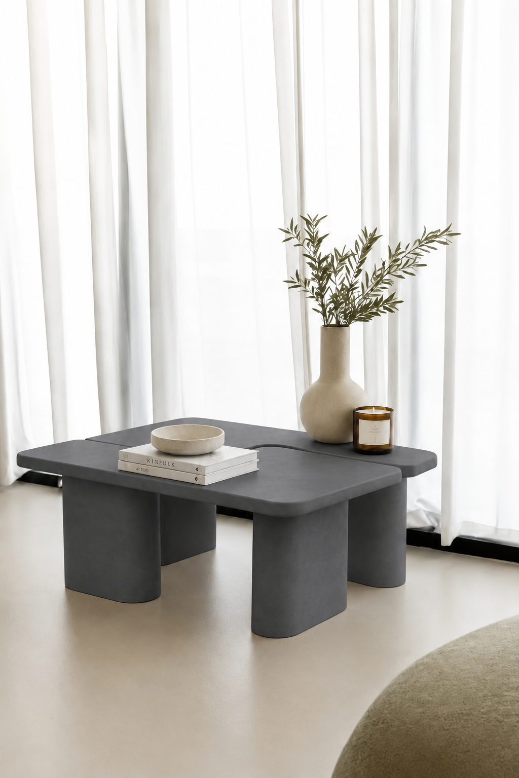 Eldrin Midnight Grey Microconcrete Coffee Table