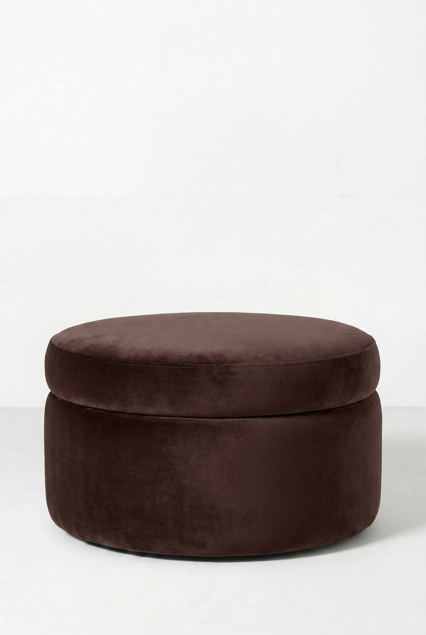 Elira Dark Brown Boucle Round Storage Pouf (60CMx33CM)