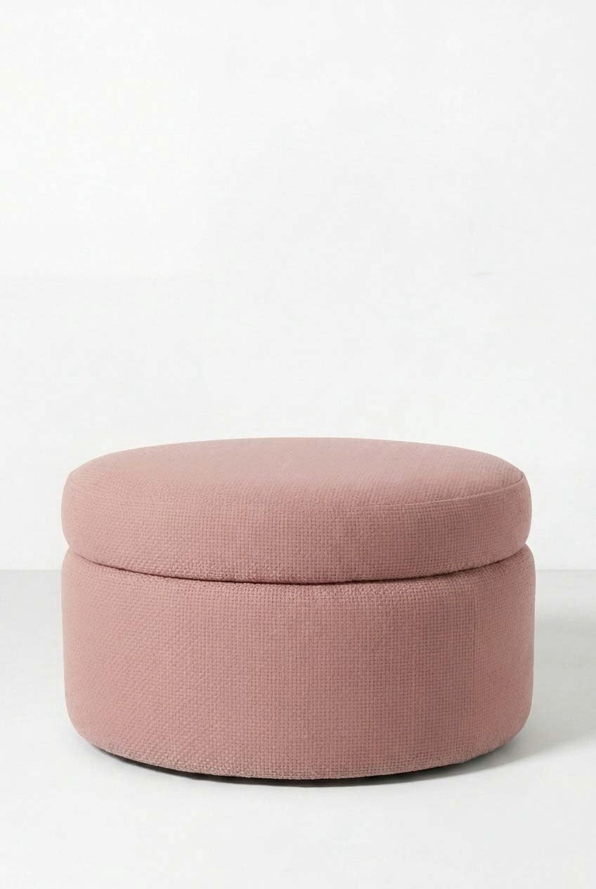 Elira Mink Blush Boucle Round Storage Pouf (60CMx33CM)