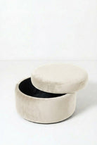 Elira Off White Velvet Boucle Round Storage Pouf (60CMx33CM)