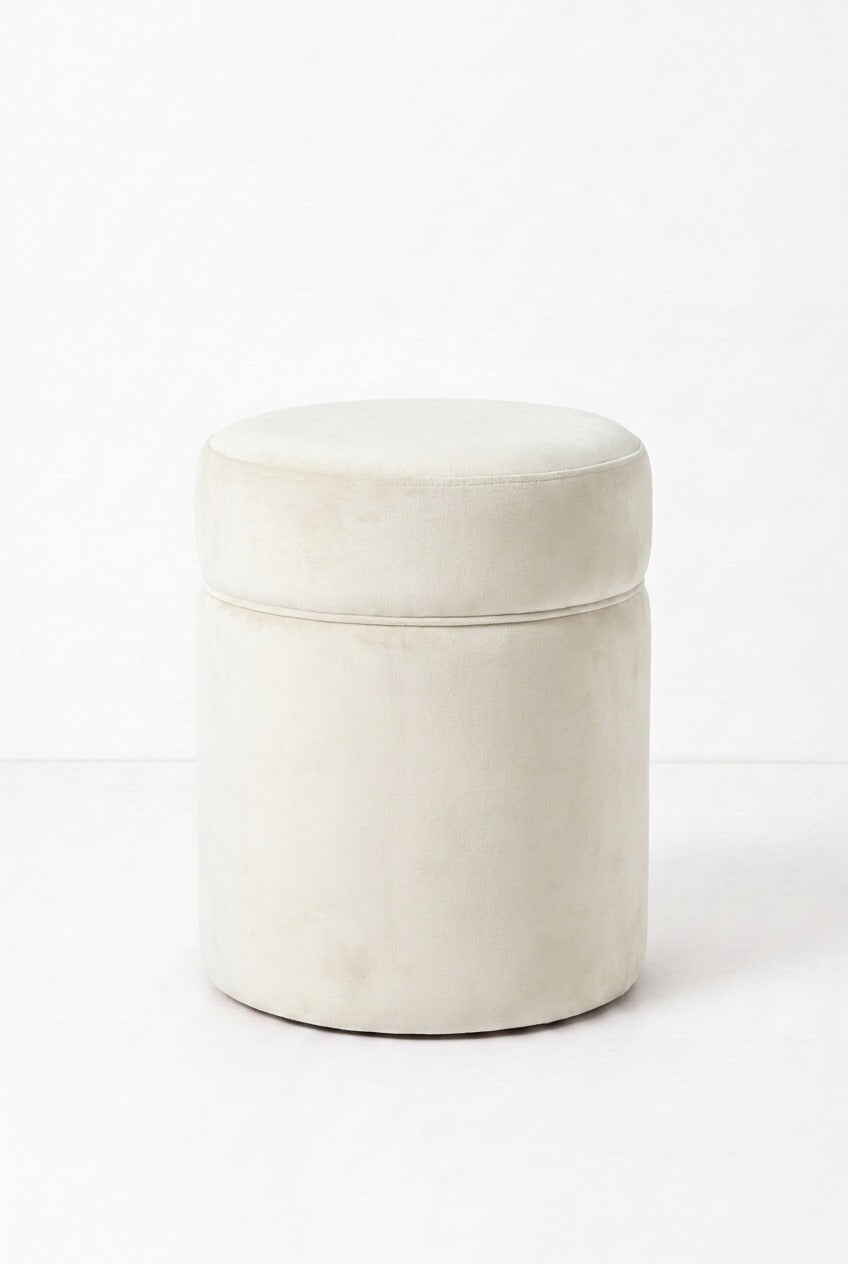 Elira Off White Velvet Boucle Storage Pouf