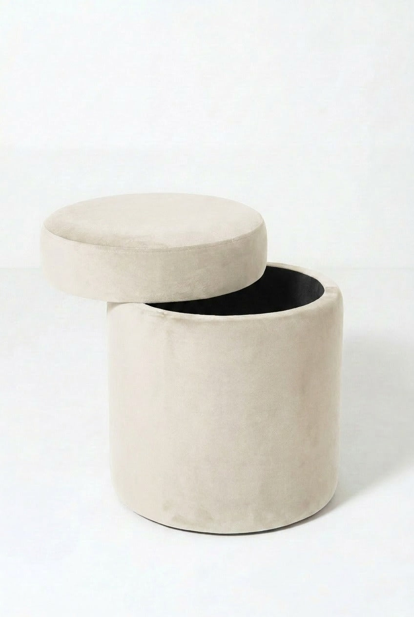 Elira Off White Velvet_Boucle Storage Pouf