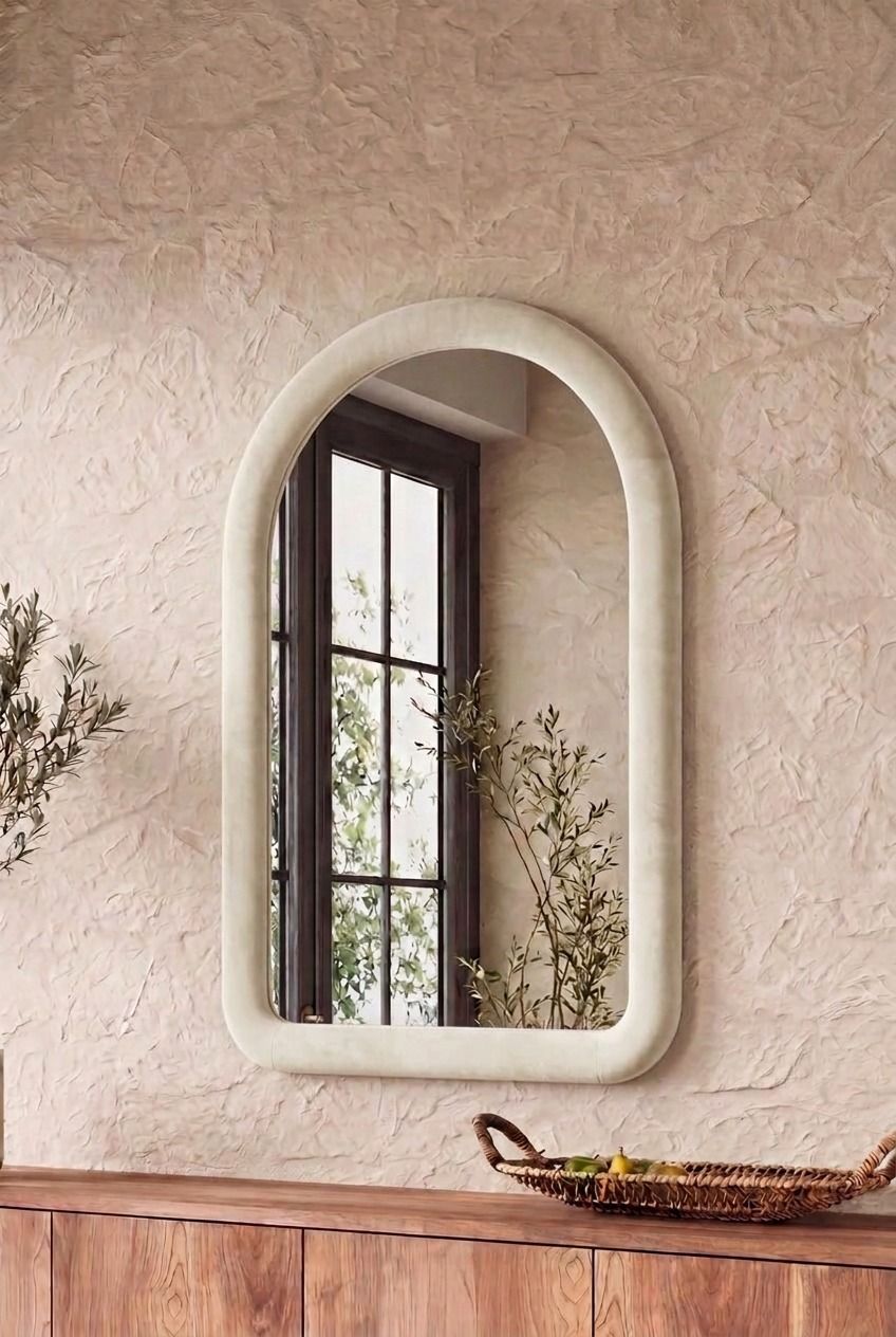 Elisia Off White Velvet Arch Wall Mirror