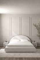 Elodie Stone Ivory Fabric Bed with Black Piping Arch Headboard
