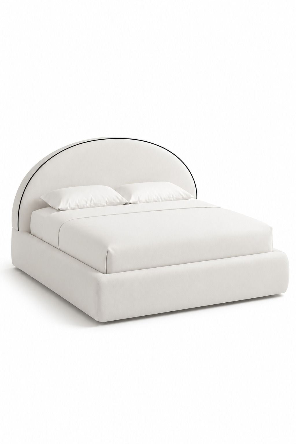Elodie Stone Ivory Fabric Bed with Black Piping Arch Headboard