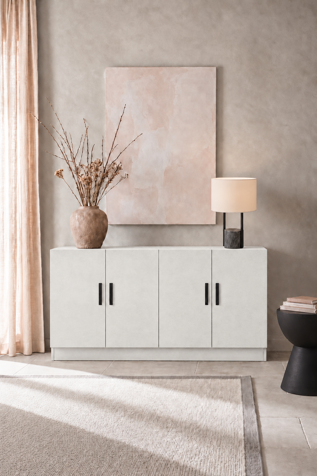 Elvano Off White Microconcrete Wide Cabinet