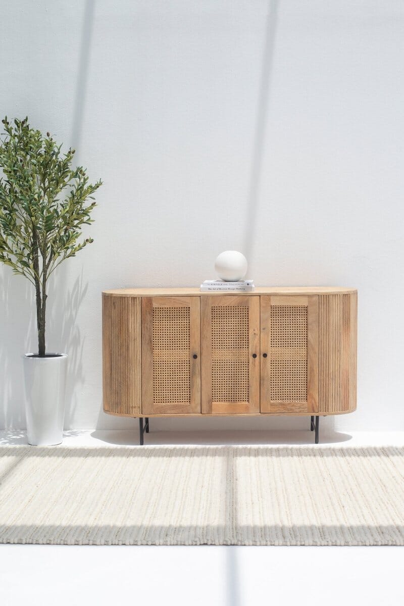 Valletta 3-Rattan Doors Sideboard Buffets & Sideboards Homekode Light Mango Wood 