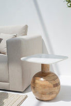 Brio Square Marble-Top Wooden Side Table Side Table Homekode 