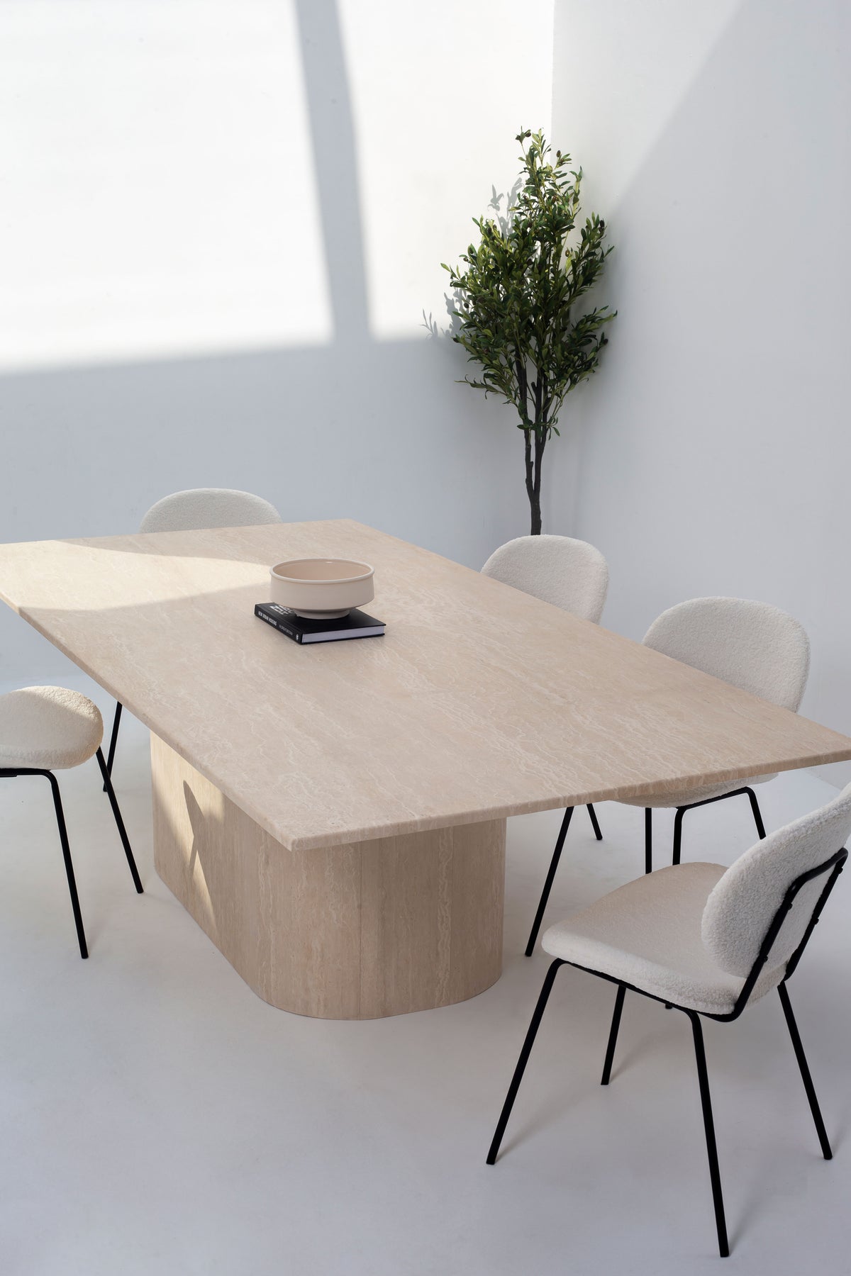 Marta Rectangular Travertine Dining Table with Natural Stone Finish ...