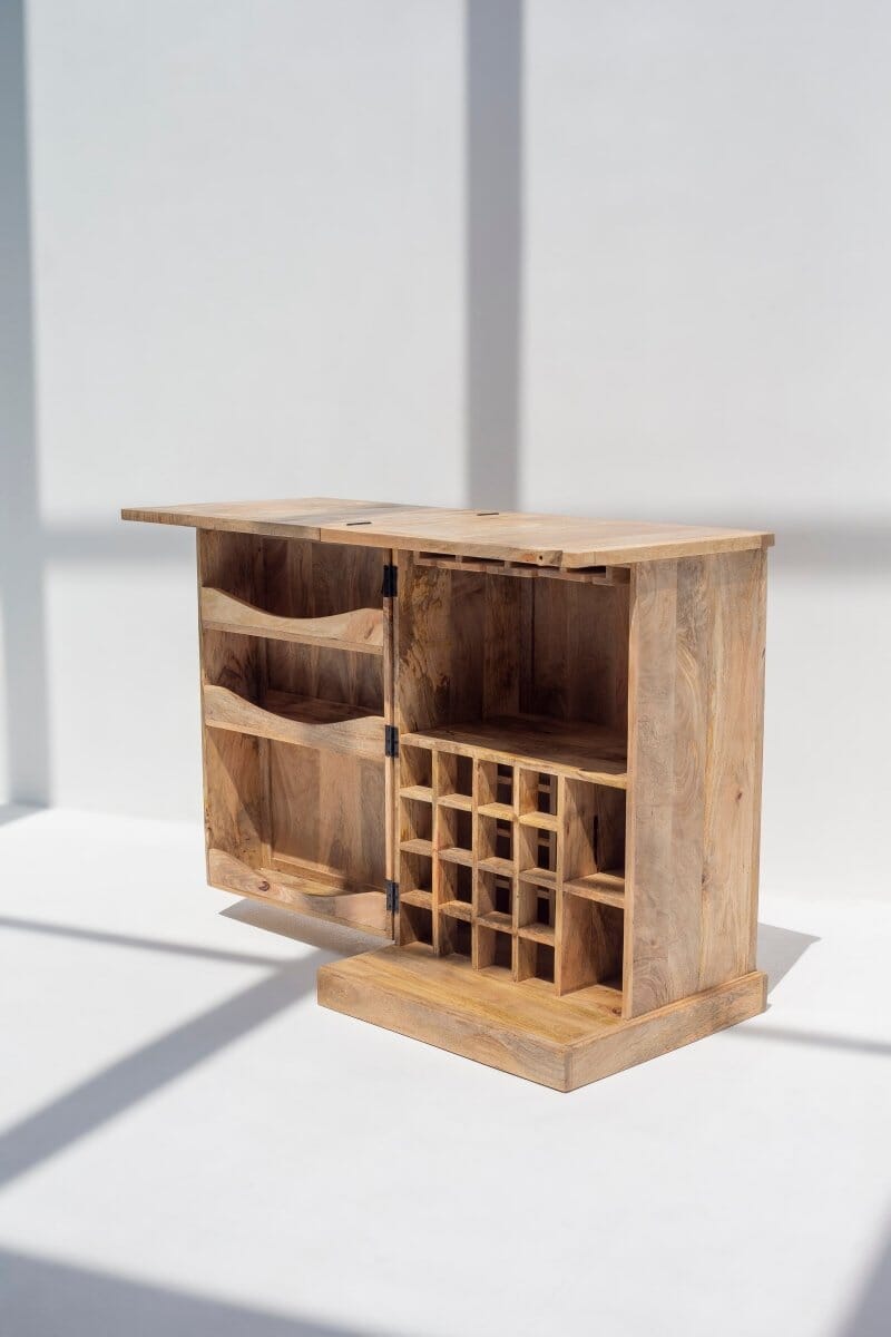 Tova Folding Mango Wood Bar Cabinet 