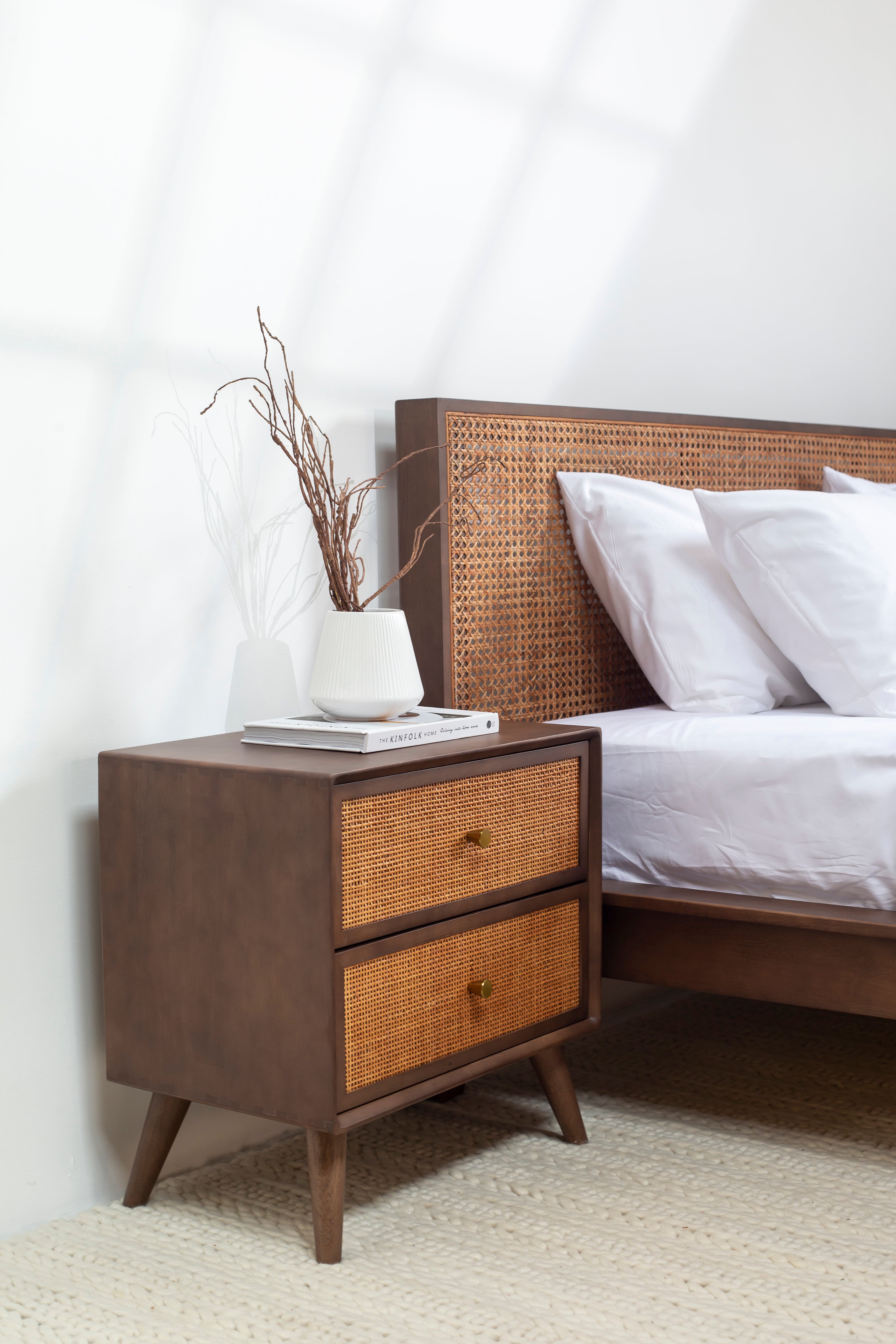 Rin Rattan Dark Wood Bedside Table