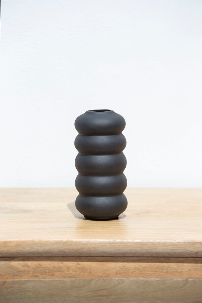 Layered Round Black Ceramic Vase 