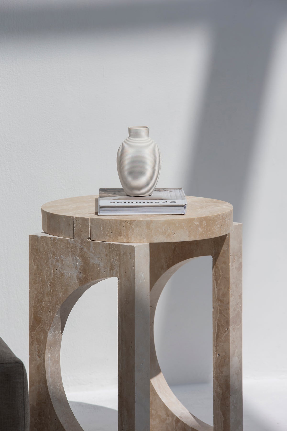 Isalette Travertine Side Table Honed Stone Sculptural Design – Homekode