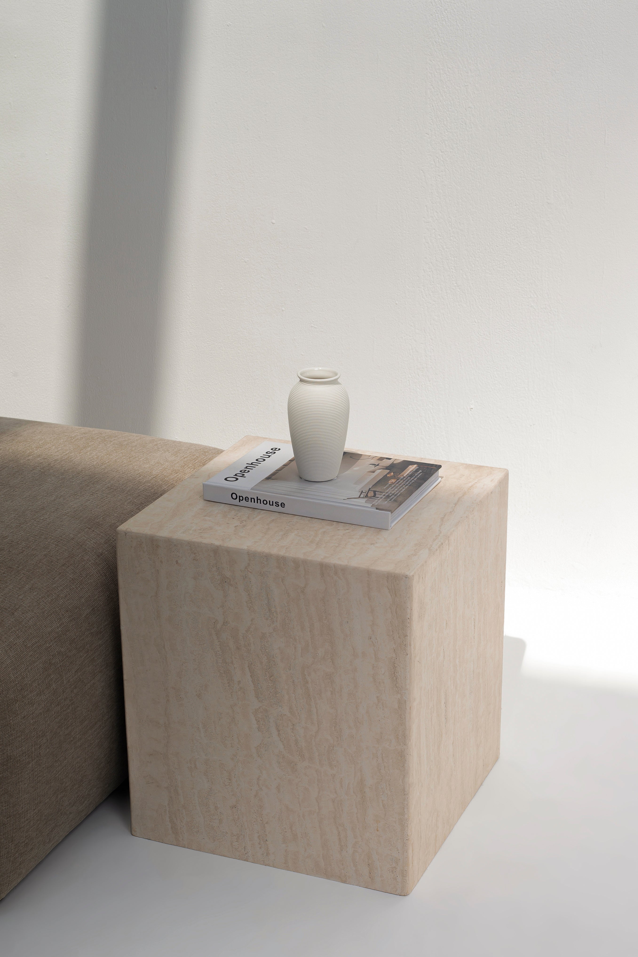 Melysia Travertine Cube Side Table