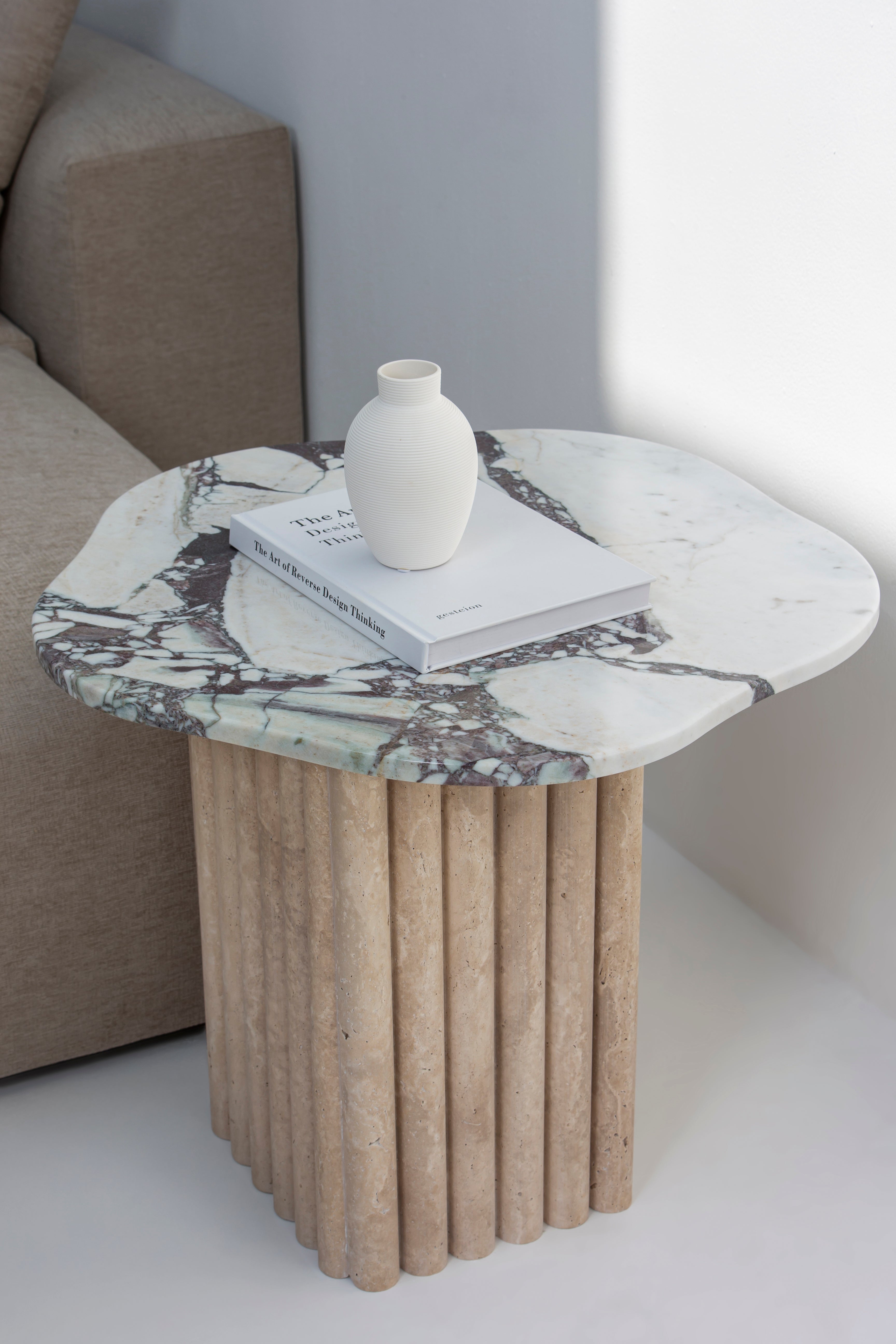 Emma Viola Marble Side Table With Travertine Base (2 Sizes)