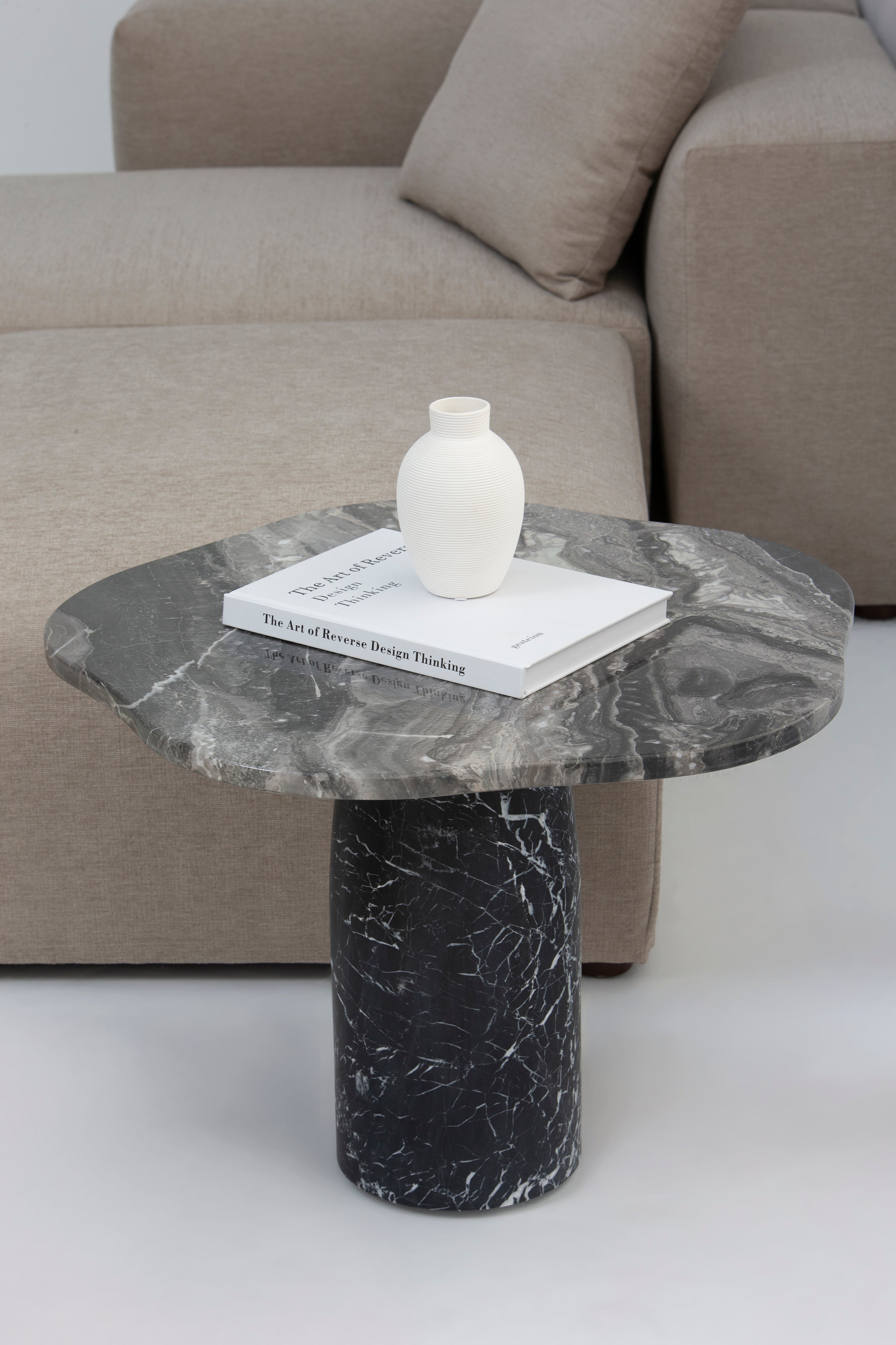Nira Breccia Grey Side Table with Black Marquina Base