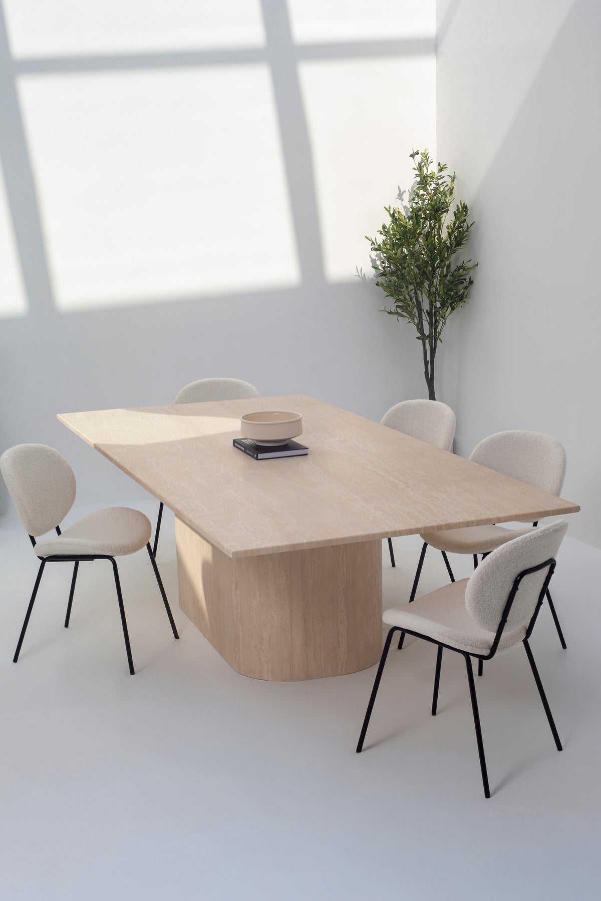 Marta Rectangular Travertine Dining Table with Natural Stone Finish ...
